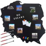  Mágneses Tábla Lengyel Térkép Utazási Mágnesekkel Fém, Fekete, Nagy Méret (Tablica magnetyczna)