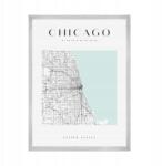 Chicago várostérkép poszter, négyzet alakú, 21x29, 7 cm ezüst színű keret (MP1-0093_21X29,7,039)