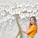 InDecoria 3D Fotótapéta Nappaliba Hálószobába Arany Fa levelek virágok 196x260 cm W (Fototapeta ZŁOTE DRZEWO 196x260 W)