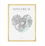  Montreal várostérkép poszter, szív motívummal, 50x70 cm arany keret (MP1-0065_50X70,045)