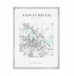  Amszterdam várostérkép poszter, négyzet alakú, 21x29, 7 cm ezüst színű keret (MP1-0021_21X29,7,039)