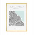  Buenos Aires várostérkép poszter, négyzet alakú, 50x70 cm arany keret (MP1-0075_50X70,045)