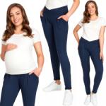 Przyszła Mama Női Terhesnadrág Szűk Szárú Cigaretta Nadrág Sötétkék Elegáns Pamut S 36 (Eleganckie spodnie ciazowe)