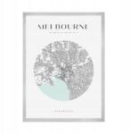  Melbourne várostérkép poszter, kb. 21x29, 7 cm ezüst színű keret (MP1-0097_21X29,7,039)