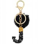 Ecarla Fekete-arany kulcstartó pomponnal, műgyanta "j" betűvel (BRL342J)