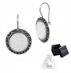 Ulex Premium Fülbevaló, 925-ös ezüst, elegáns, akasztós, gyöngyház masszával és markazitokkal (LA-889M-KB perła)