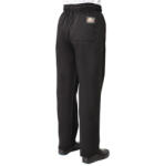 Chefs - sajátgyártású fekete szakácsnadrág, gumis derekú (00200)