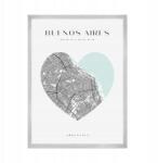  Buenos Aires várostérkép plakát szívvel, 21x29, 7 cm ezüst keret (MP1-0077_21X29,7,039)