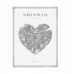  Sao Paulo, Brazília várostérkép plakát, Amerika, szív motívum, 21x29, 7 cm, ezüst keretben (MP1-0122_21X29,7,039)