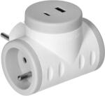 Orno 2P+Z Elosztó 2xUSB Töltővel, Gyorstöltés, Fehér-Szürke