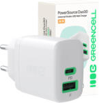 Green Cell GreenCell PowerSource Duo30 Töltő USB/USB-C; Fehér; 30W Power Delivery Hálózati AdapterCHARB-GC-30AC-W