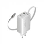 CANYON Захранващ адаптер CANYON OnCharge 65RC, 65W USB-C/USB-A, Power Delivery, GaN Technology, Вграден кабел, EU - CNS-CURC65ACW (CNS-CURC65ACW)