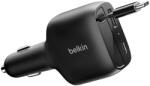 Belkin Autós töltő 1xUSB-A 1xUSB-C + visszahúzható USB-C kábel 75W fekete (CCC001HQBK)