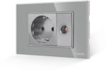 Luxion Priza Schuko + Priza TV cu Rama din Sticla LUXION, Standard Italian, 3M - culoare gri