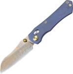 GEO Knife Komodo Damascus Steel&Copper Blade, Blue Ti Handle GEO2509B