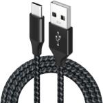 Prestige Charge Cablu USB la USB-C PRESTIGE CHARGE, Transfer Date si Incarcare FastCharge QC 3.0, Max 3A, Compatibil Telefon, Tableta, Textil Premium, 3m, Negru & Gri