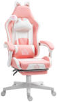 HomCom Gamer Szék Macskafülekkel, Dönthető háttámlával, lábtartóval, Rózsaszín/Fehér (921-794V00PK)