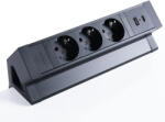FlexiSpot PS009 asztali multialjzat 3 aljzattal és 2 integrált USB porttal (A+C típus) és 2 rögzítőkonzollal, 1, 79 m kábellel, otthoni és irodai használatra, Fekete (FLEX-PS009B)