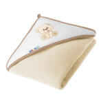 Akuku Baba kapucnis törölköző 100×100 cm - Ekrü/Maci