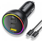 Baseus autós töltő 2 Type-C aljzat - 152.5W, PD gyorstöltő 3.0 + Type-C kábel (C00036101111-00) fekete