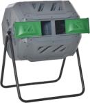 Outsunny Napfényes 2 szekciós forgó kerti komposztáló 8 szellőzőnyílással, 160L, szerves hulladék komposztálására, 71x65x96 cm, szürke (845-490GY)