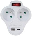Esperanza elektromos aljzatelosztó 2 aljzatos kapcsoló usb-a usb-c töltővel fehér (ELK311W)