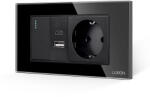 Luxion Intrerupator Simplu + Priza USB A+C + Priza Schuko cu Rama din Sticla LUXION, Standard Italian, 4M - culoare negru