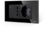 Luxion Intrerupator Simplu + Priza Ingusta + Priza Schuko cu Rama din Sticla LUXION, Standard Italian, 4M - culoare negru