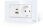 Luxion Intrerupator Simplu + Priza USB A+C + Priza Schuko cu Rama din Sticla LUXION, Standard Italian, 4M