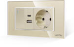Luxion Intrerupator Simplu + Priza USB A+C + Priza Schuko cu Rama din Sticla LUXION, Standard Italian, 4M - culoare auriu