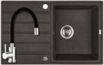 Laveo SRM_711T+SAP4-F090KB - LAVEO Margarita 50 csepptálcás gránit mosogató dugókiemelővel 790X490 szemcsés fekete + ZEGOR csaptelep fekete (SRM_711T+SAP4-F090KB)
