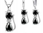  Ezüst cica ékszer szett fekete kristályokkal nyaklánc