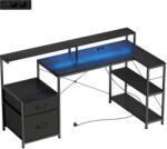 HomCom Gamer asztal LED-del és konnektorokkal, dupla monitoros állvánnyal, fekete (836-677V90BK)