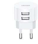 USAMS T20 hálózati töltő 2 USB aljzat (10W, gyorstöltő) FEHÉR (132088)