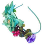  Virágos hajpánt -Türkiz rózsás fejdísz