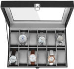 SONGMICS 12 Rekeszes Óratartó Doboz Üvegfedéllel Fekete (EUZ-JWB12BK) - platinashop