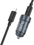 hoco. USB-C QC3.0 PD 30W autós töltő + USB-C - Lightning kábel Z57 szürke
