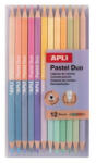 APLI Színes ceruza készlet, kétvégű, háromszögletű, APLI "Pastel Duo", 24 különböző pasztel szín (20084) - mystock