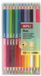 APLI Színes ceruza készlet, kétvégű, háromszögletű, APLI "Duo", 24 különböző szín (20082) - mystock