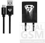  USB kábel DC - Superman 001 Type-C adatkábel hálózati töltővel 1m fekete 1A