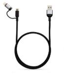 ADAM elements PeAk II Duo Apple iPhone 5 / 5S / SE / 5C / 6 / 6S / 6 Plus / 6S Plus / 7 / 7 Plus / 8 / 8 Plus / X / XS / XS Max / XR / 11 / 11 Pro / 11 Pro Max Lightning-microUSB adat- és töltőkábel MFi szürke (20 