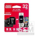GOODRAM microSDHC 32GB Class 10 memóriakártya SD adapterrel, Type - C / Micro USB / USB OTG kártyaolvasóval és Artisjus matricával - M1A5-0320R11