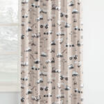 Goldea pamut gyerekfüggöny - teherautók és markolók bézs alapon 140x150 cm