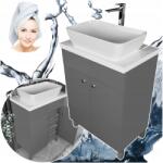 Paplinskimoebel Álló mosdó alatti szekrény szürke fürdőszoba pult fehér komód mosdó (QS/SUI60/G/G/BLAT)