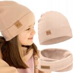 Bubalove Bézs sapka és kémény újszülötteknek elasztikus pamut Bézs nude 36-40 cm (Komplet czapka i komin BL beż 36-40)