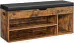 Brius Pantofar cu banca capitonata, 3 compartimente, sarcina 150 kg, 30x100x44 cm, vintage, maro rustic (EZ-LHS130B01) Pantofar