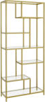 Brius Biblioteca cu 6 polite din sticla securizata si cadru din otel, 80x30x180 cm, auriu (EZ-LGT502A01) Raft