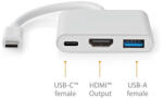 Nedis USB-C multiport adapter, 3 az 1-ben, HDMI, USB-A, USB-C, fehér - CCGB64770WT01 (CCGB64770WT01)