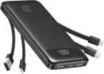 Charmast W1148 Powerbank 5V 3A 10000 mAh beépített kábelekkel USB A / USB C / Lightning / Micro USB fekete