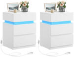 VASAGLE 2 db éjjeliszekrény LED világítással, 3 fiókos, fehér 35x40x55cm